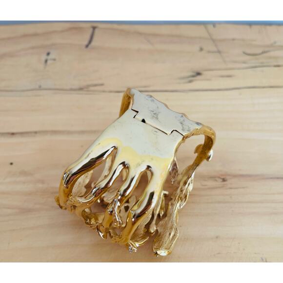 Rachel Zoe Hinged Cuff Bracelet Crystals Leaf Branches Gold Tone Leaf Branch - Picture 13 of 14